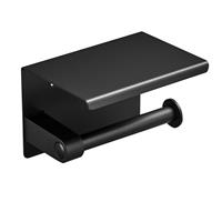 Single Roll Toilet Paper Holder with Phone Shelf, Wall Mounted (Black)