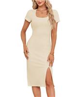 JASAMBAC Dresses for Women,Bodycon Dresses Knit Midi Dresses Soft