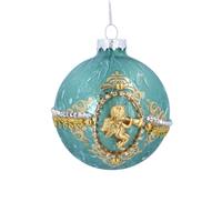 Gisela Graham 12 x Antique Green Glass Ball w Gold Embossed Cherub
