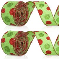 Tatuo Rolls 2 Wired Green Red Xmas Wreath(2.5 x 25 Roll,Green