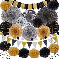 Party Decoration Birthday Festival Set - and Huryfox 33pcs Black Gold