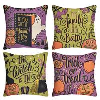 Snylcce Set of Vintage Halloween Linen Throw Pillow 4 18x18 Scaredy