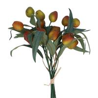 Gisela Graham 6 x Yellow/Red Berries w Foliage Bunch, 40cm