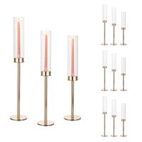 Candle Sticks Holder, Cylinder Hurricane Glasseam Gold 12, Glass