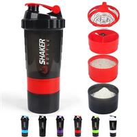 VIGIND Protein Shaker Bottle,Leak Proof Sports Mixer- 3 Layer,16 (Red)