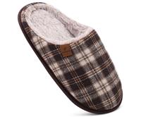 COFACE Mens Brown Khaki Flano Plaid Memory Foam Mule Slippers Slip 12