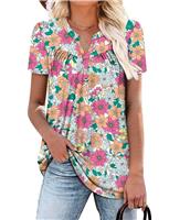 KISSMODA Womens Summer Casual Henley V Neck Tunic Ladies Button up