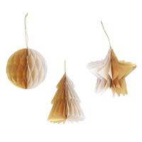 Gisela Graham 24 x Gold/White Paper Ball/Star/Tree Dec, 3as