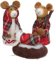 Gisela Graham 2 x Felted Wool Mix/Tartan Mice Nativity, Set/3