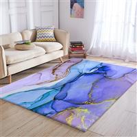 BlessLiving Watercolor Ink Marble Area Rug 3D Blue Gold Large 5' x 8'