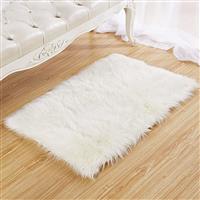 QINGLOU Fur Sheepskin Style Rug Fleece Faux Faux (White, 60 x 90cm)