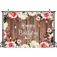 AIIKES Rustic Wood Floral Birthday Backdrop Butterfly 7x5FT 12-452