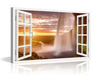 Canvas Wall Art Window View, Majestic Waterfall Home Hang(36"W x 24"H)