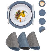 SUEH DESIGN Round Placemats and Coaster Sets Leather Place 4, Faux