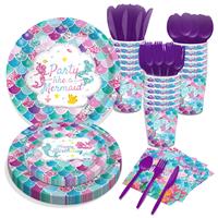 fanquare Mermaid Party Supplies Paper Plates Cups Napkins Forks 16