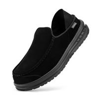 FitVille Mens Loafers Slip On Moccasins Wide Fit Lightweight Black