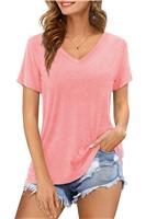 CNFUFEN Womens Tshirts Basic V Neck Tops Baggy Short Pink XXL(20-22)
