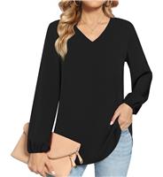 HOTGIFT Women's Fall Casual T-Shirt V-Neck Tunic Tops Black 2024 Small