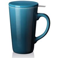 DOWAN Coffee Mug with Lid, Oz Porcelain Tea Mug, Gradient Tea 17 Blue