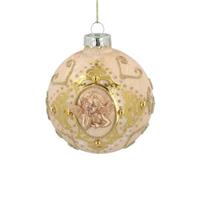 Gisela Graham 12 x Antique Cream/Gold Glass Ball w Embossed Cherub