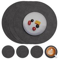 Myir JUN Leather Placemats and Coaster Set of Table Mats Round 4, 4,