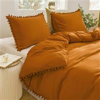 Herside Burnt Orange Bedding Single Orange Pom Poms Duvet Cover 1