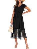 GRECERELLE Womens Summer Wrap Dress Chiffon Cute Casual V Maxi Black,