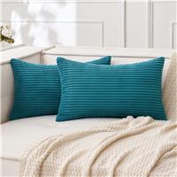 MIULEE Set of Striped Corduroy Square Throw 2 Large 12x20 30x50cm Blue