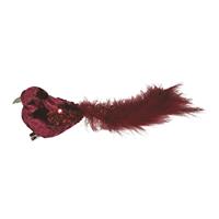 Gisela Graham 24 x Two-Tone Dark Red Fabric/Feather Bird Clip