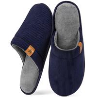 VeraCosy Men's Corduroy Scuff Slippers Soft Comfy Memory Blue, 6-7
