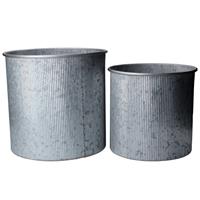 Gisela Graham 2 x Galvanised Ribbed Bucket, Set/2