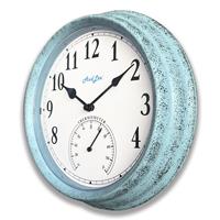 AudLee (NEW) Pololio Indoor Wall Clock with Thermometer. 25cm Blue)