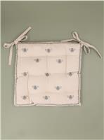 Gisela Graham 2 x Taupe Embroidered Bees Seat Pad w Ties
