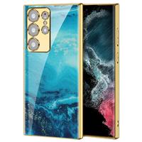 FODDOM for Samsung Ultra Case S23 Luxury 9H Glass Galaxy S23 5G (Blue)