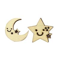 Gogogmee Wooden Artware Kit Creative Star and Moon Shapes 50Pcs Mixed