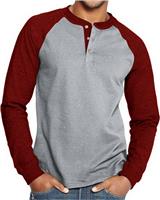 Men's Henley T-Shirts Long Sleeve Tops for Men Casual GreyRed XL