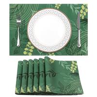 Arquiel Place Mats Set of Tropical Leaves Washable 6, Green (33x48CM)