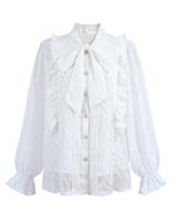 NSPSTT Chiffon Shirt Long-Sleeved Shirt Victorian White White XL