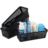 Minekkyes Set of Desktop Storage Baskets Bin, Plastic Slim 4 Black