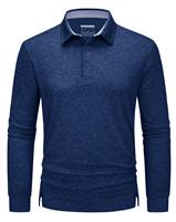 TACVASEN Long Sleeve Polo Tops for Men Golf Polo Shirts Walking Blue