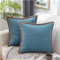 MERNETTE Pack of Burlap Linen Farmhouse 2, 22x22 Inch/55x55 cm Blue)