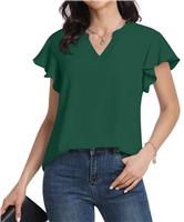 Anyally Women's Notch V Neck Tops Dressy Casual Chiffon Blouse Green
