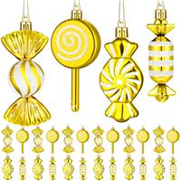 Pcs Christmas Candy Cane Ornament Plastic Peppermint 24 Gold xmas Xmas