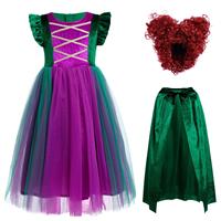 Sanderson Sisters Costume Kids Girls Sanderson Winifred Green+Wigs 4-5