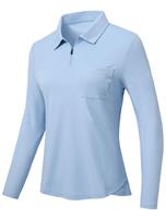 MoFiz Women's Long Sleeve Polo Shirt Cotton Golf Shirts Light-Blue