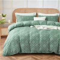 Herside Tufted Duvet Cover Set Geometric Bedding Sets Green 1 (Green,