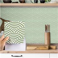 Fantasnight Tile Stickers Wave Vinyl Stick on Green, 15x15cm 12Pcs,