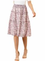Allegra K Women's Floral Chiffon Elastic Waist Layer Ruffle Pink M-12