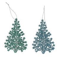 Gisela Graham 12 x Green/Blue Sparkling Christmas Tree Dec, 2as