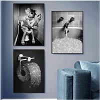 GHJKL The Bathtub Wall Art Prints Funny Bathroom 50X70cm*4PCS)